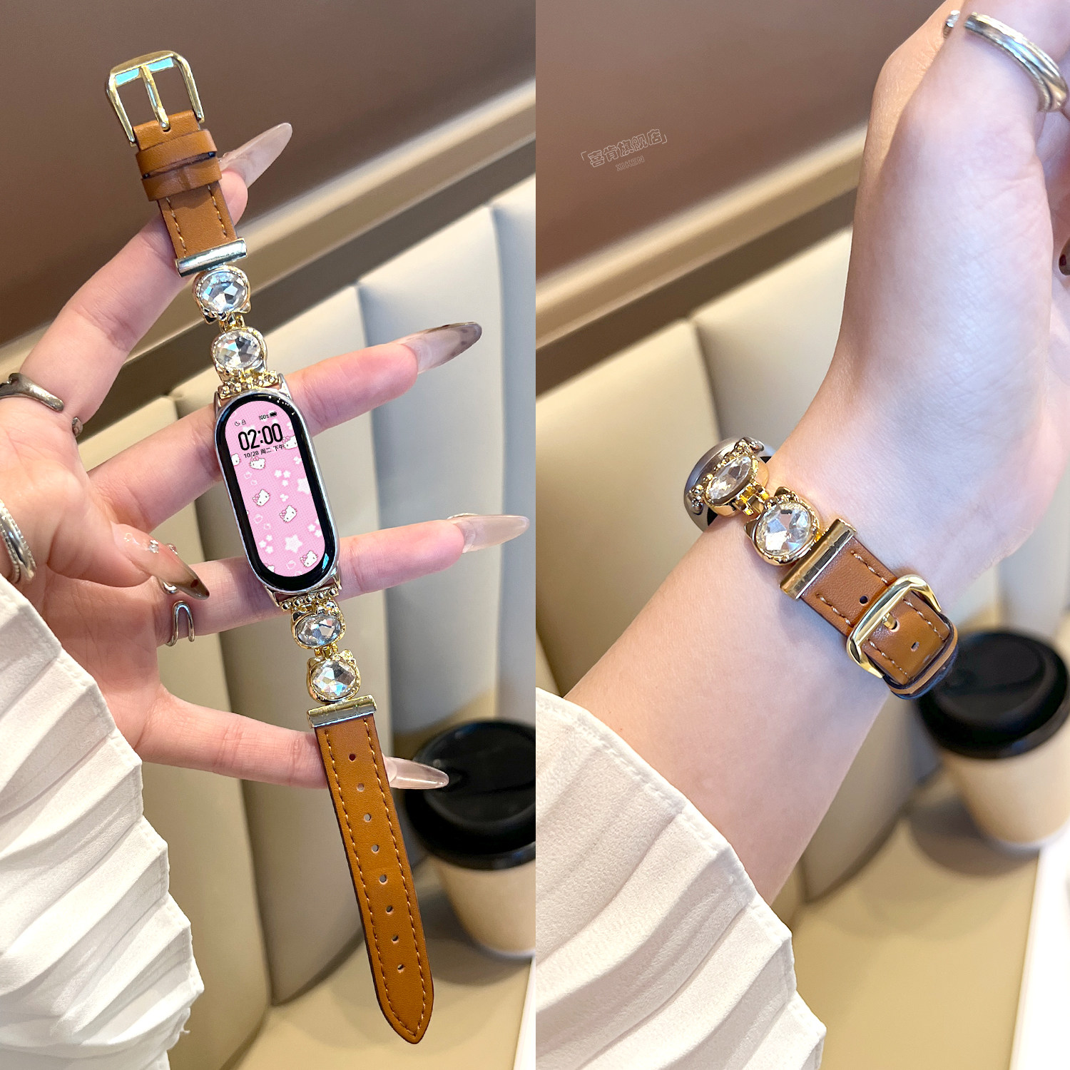 【皓石kitty猫】适用小米手环10表带手环9腕带8高级感金属拼皮腕表带女款nfc/陶瓷款通用新款xiaomi十代秋冬