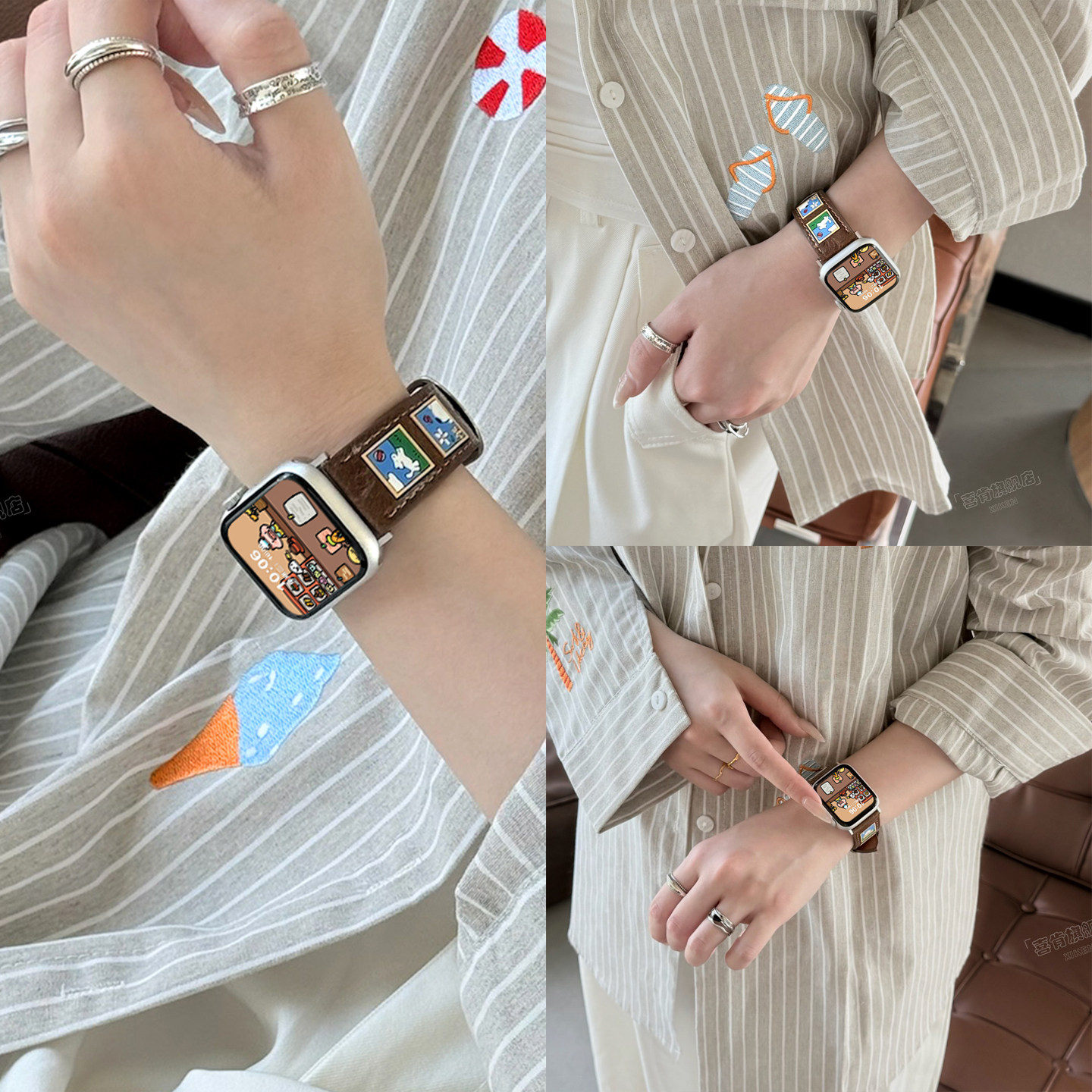 【原野插画】适用iWatch S11苹果手表表带Apple WatchS10复古皮质s9高级感女款SEs8代智能运动腕带S7秋冬替换