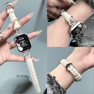 适用iWatchS11表带AppleWatchS10苹果U型闪钻手表腕带9代皮质夏天s6 41mm女 7创意高级粉色柔软小蛮腰小众45