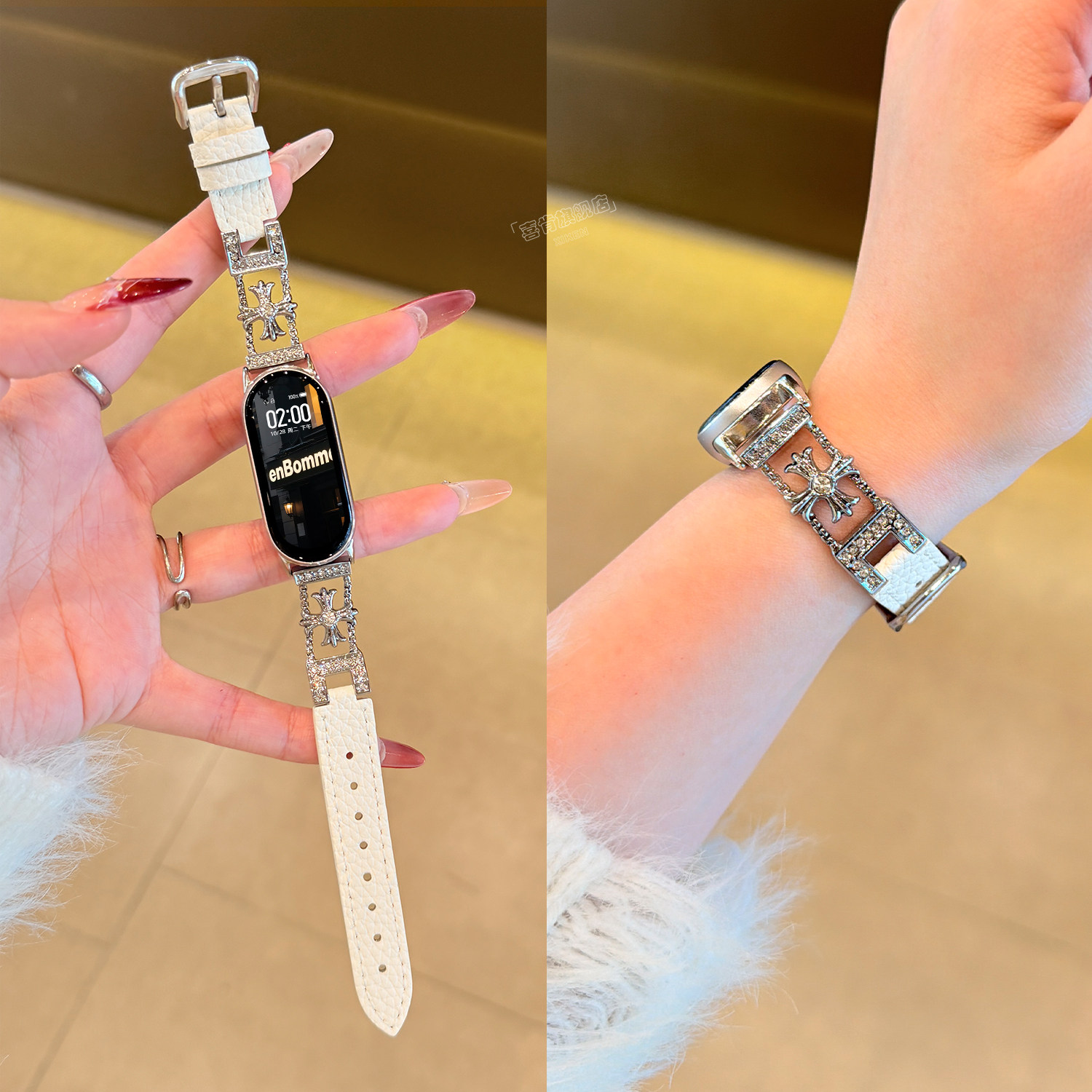 【链式克罗心】适用小米手环10表带手环9克罗心腕带米8金属高级感链式拼荔枝纹皮带创意女秋冬通用NFC陶瓷款