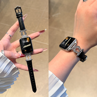 【U型闪钻】适用小米手环9PRO表带8PRO金属闪钻拼皮腕带高级感U型女秋冬适用智能运动红米WATCH6高颜值ins风