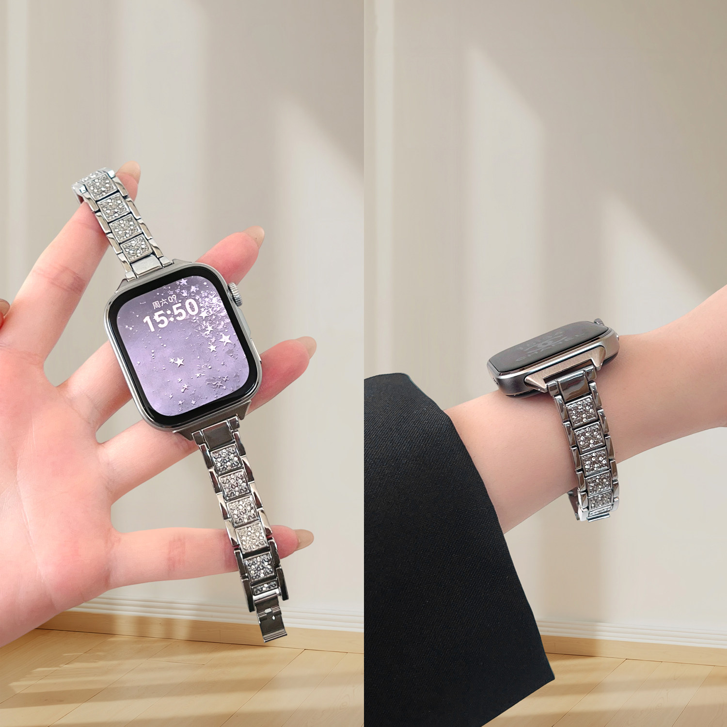 适用华为fit4手表表带满钻watch FIT4pro新款满天星女士金属fit2智能运动腕带fit四代女生小香风高级女款夏