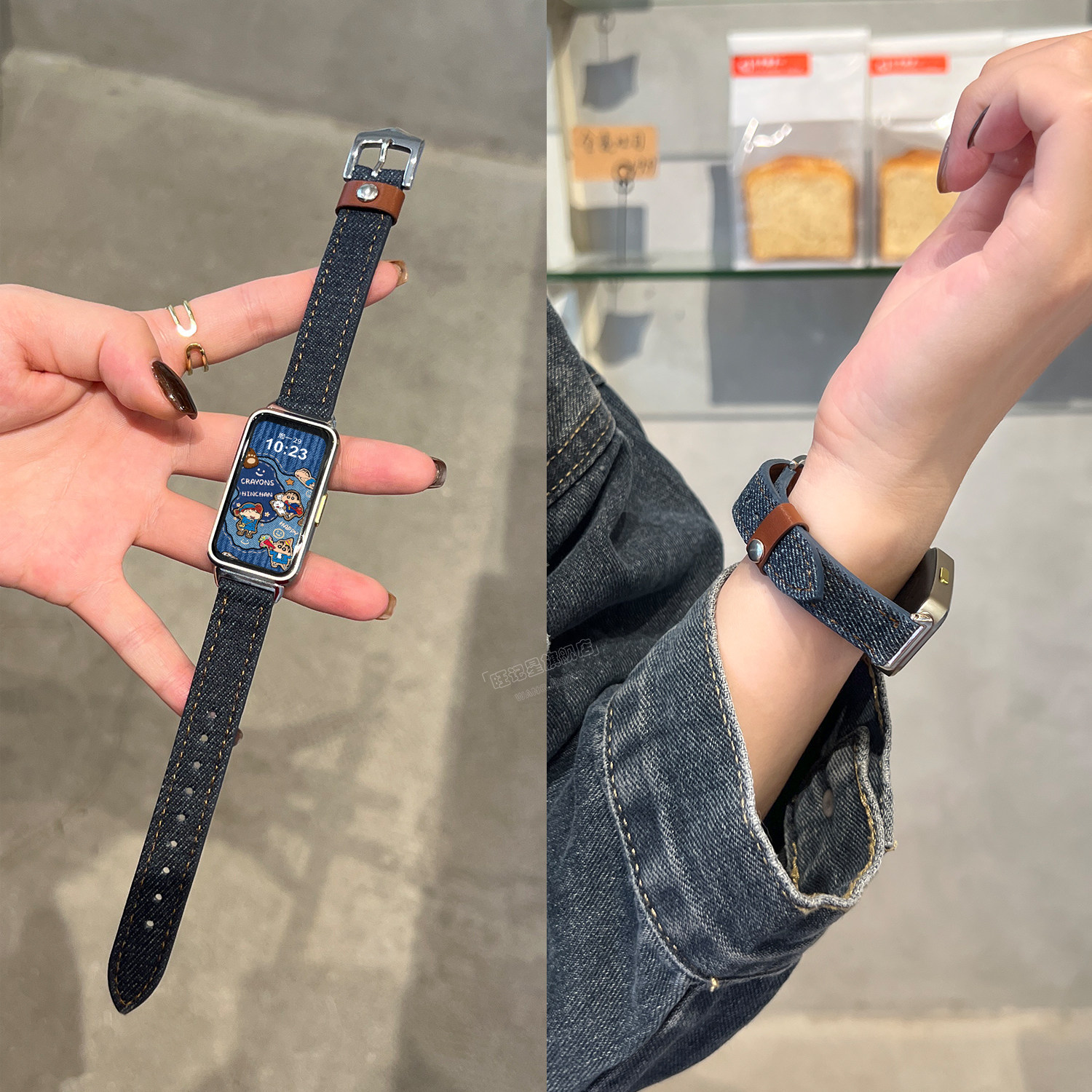 【柳丁牛仔】适用华为手环10手表带链9nfc版手腕带替换8智能7休闲6pro牛仔皮质针扣女款九十代新款秋冬新款