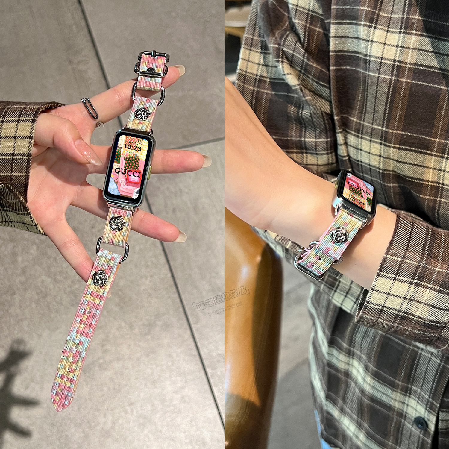 【华夫格山茶花】适用华为手环10手表带链9nfc版手腕带替换8智能7高级感6pro山茶花真皮质女款九十代新款秋冬