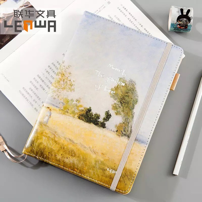 联华复古莫奈皮面记事笔记本子创意学生商务手帐本盒装日程计划本