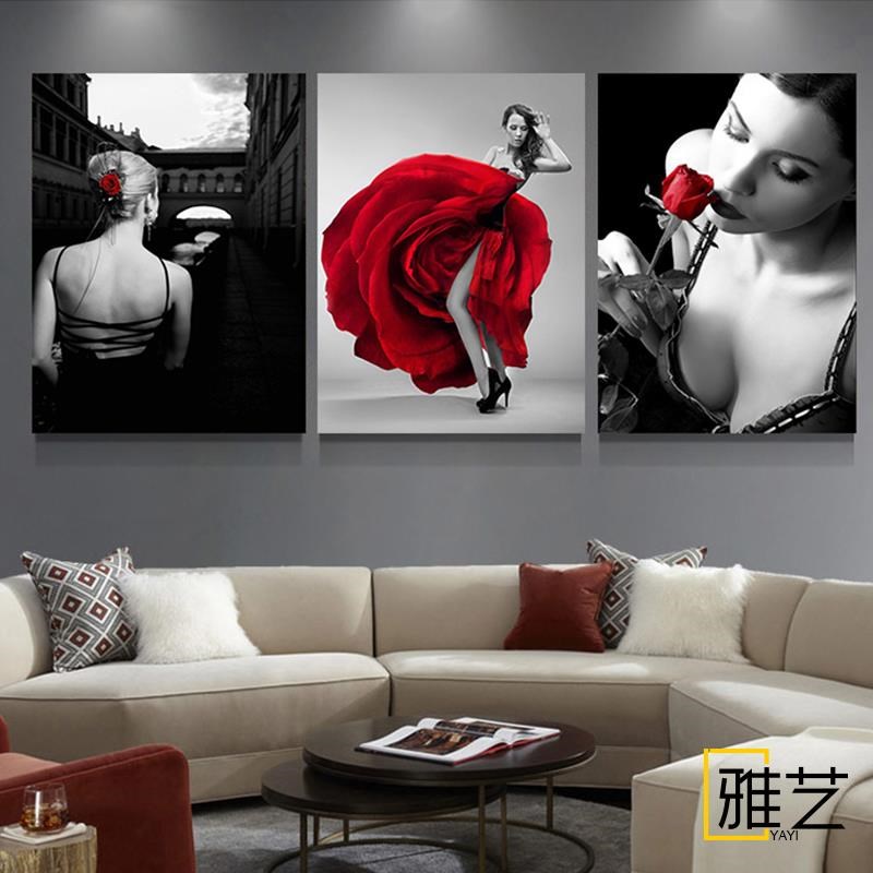 装饰画客厅人物艺术现代简约挂画三联女郎背景墙卧室餐厅酒吧壁画图片