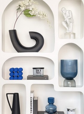 样板间书柜家居软装饰品创意玻璃陶瓷摆件杯蜡相架仿真花Z08