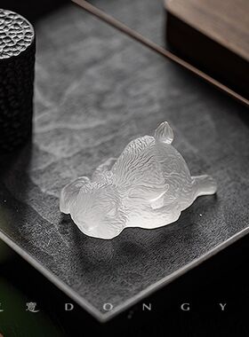 东意文房 水晶古法琉璃玉兔笔搁动物文房镇书画毛笔书法笔架