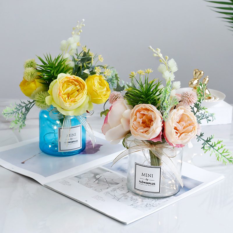 家居仿真花客厅摆设假花装饰玫瑰花芍药小花束餐桌卫生间插花摆件