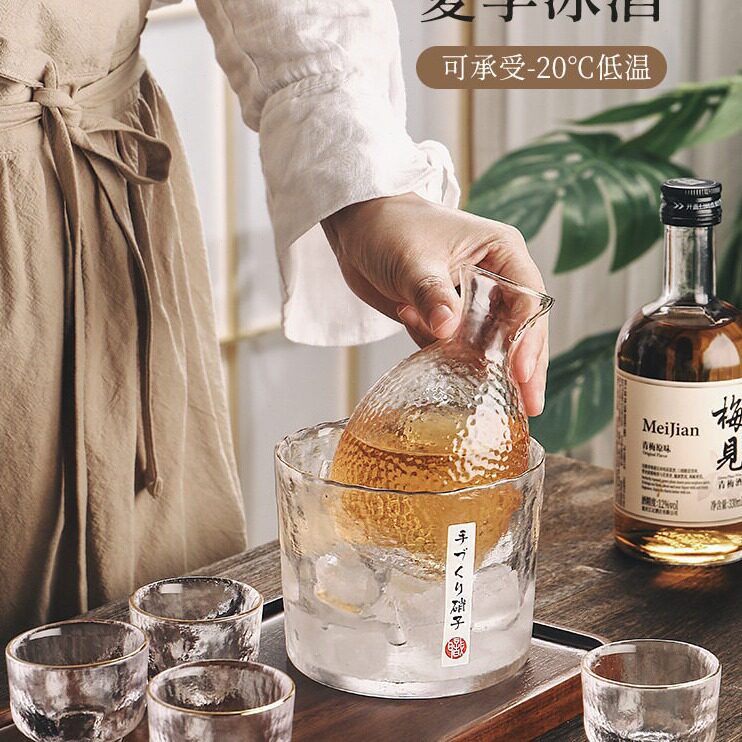 直销耐热玻璃黄酒温酒器套装家用清酒壶清酒杯子老式温酒壶热酒烫