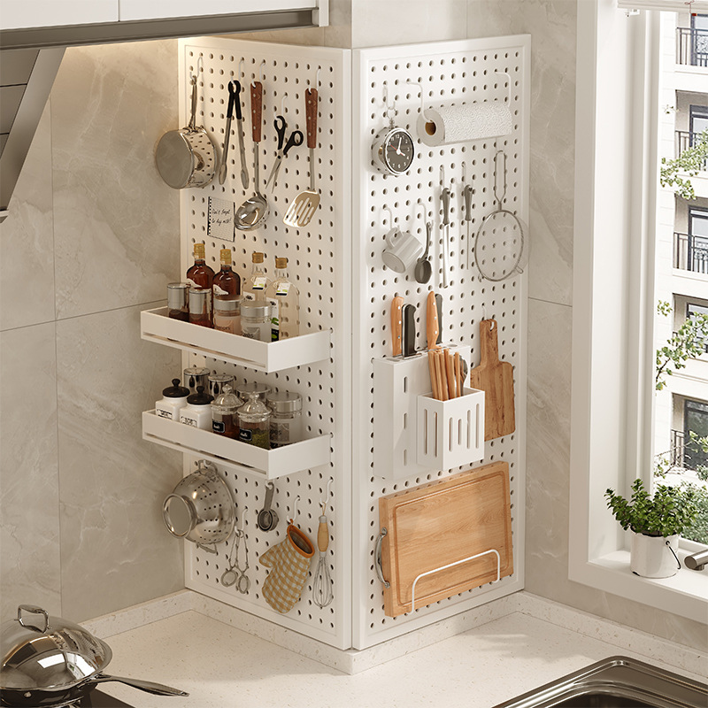 厨房置物架洞洞板不锈钢墙上调味料架壁挂刀架家用多功能收纳架子