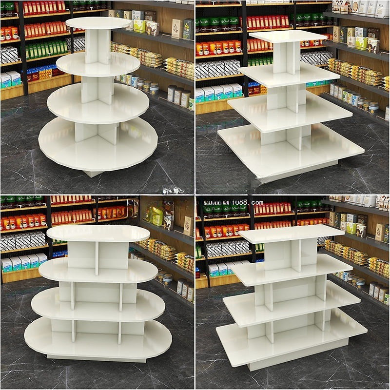白色圆形中岛柜展示台化妆品产品展柜展架超市堆头母婴陈列柜货架