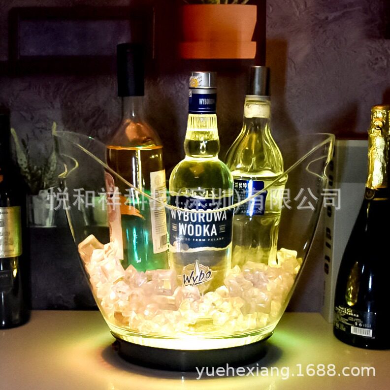 直销ktv酒吧啤酒冰桶塑料发光透明香槟桶元8L电池LED冰镇桶