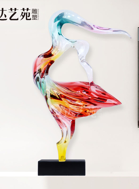 透明彩色仿琉璃雕塑摆件艺术品酒店玄关摆饰会所样板房售楼处装饰