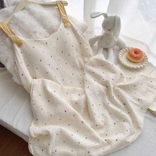甜美夏季 可外穿自带胸垫家居服连衣裙 彩波点少女长款 睡裙2025新款