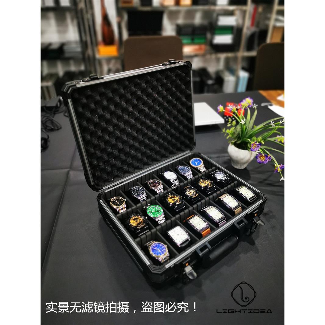 大容量18格手表收纳箱手提式带锁特工款铝合金多功能可调节隔板