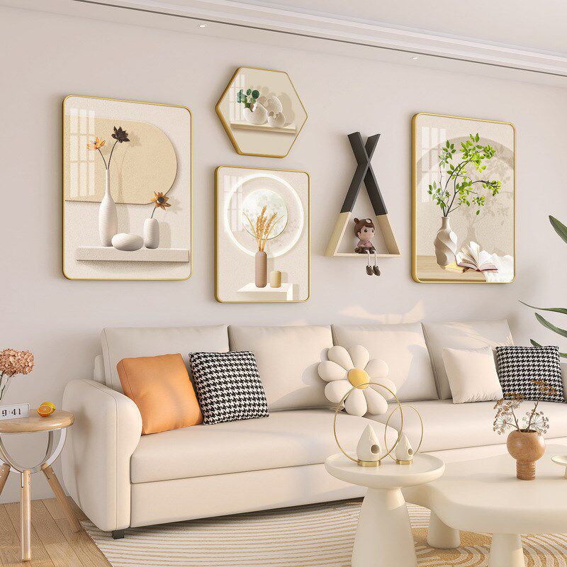 奶油风小清新客厅装饰画现代简约沙发背景墙挂画大尺寸免打孔壁画