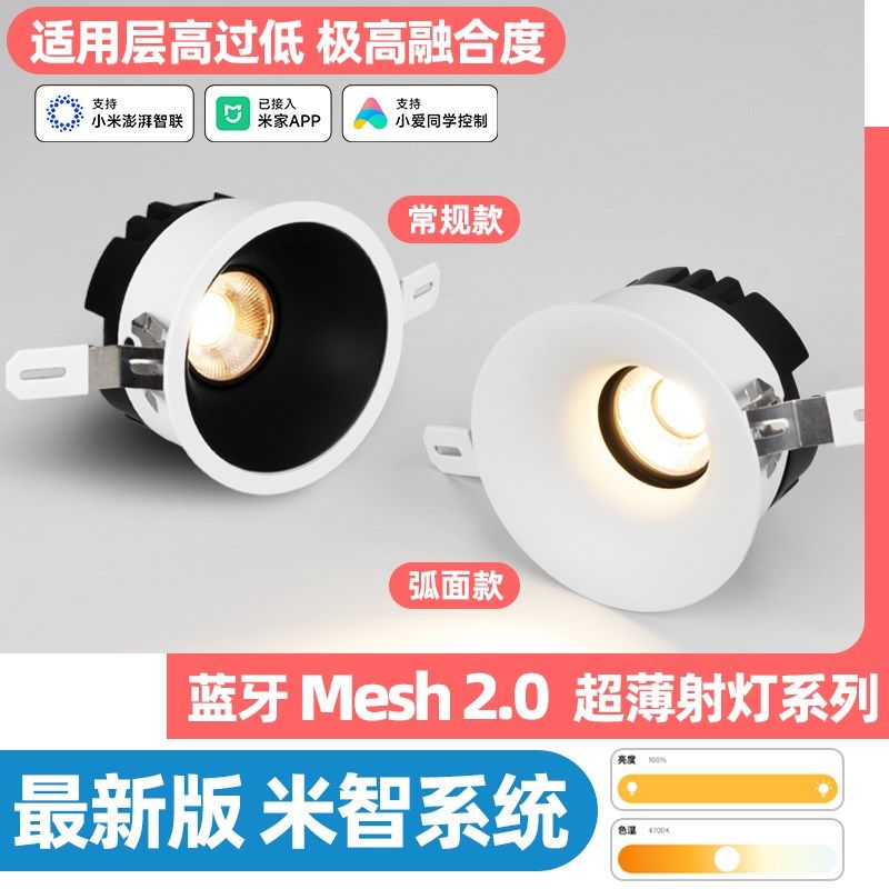 智能mesh2.0超薄射灯弧面无边框嵌入式洗墙灯全光谱防眩语音调光