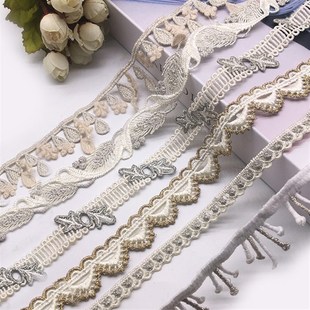 金线蕾丝花边亮丝绣边镂空刺绣织带窗帘装 饰金丝编织拼接立边花边