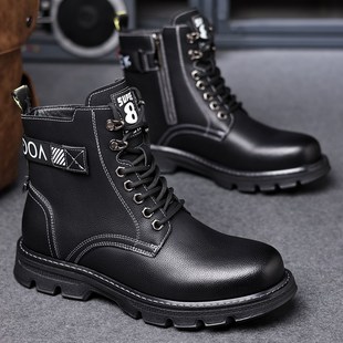 2024新款男士k马丁靴男款英伦风早秋冬加绒工装皮鞋内增高靴子男