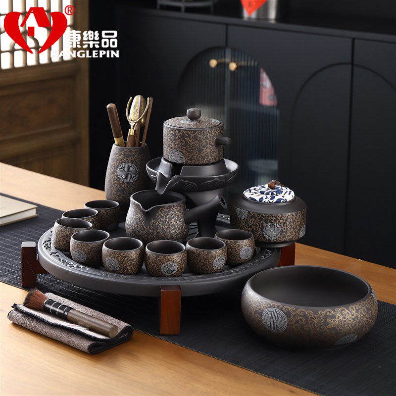 紫砂自动茶具套装k懒人石磨旋转泡茶器整套功夫茶具茶盘送长辈礼