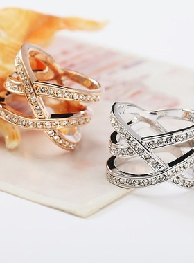 彩金戒指女18k宽版时尚立体交叉个性夸张韩版网红装饰品ins潮指环