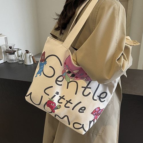 英文字母帆布手提包女2024秋季新款大容量布袋妈咪包上班族通勤包