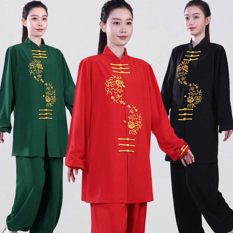 刺绣太极服女新款高端飘逸中长款武术表演服男春秋太极拳练功服装