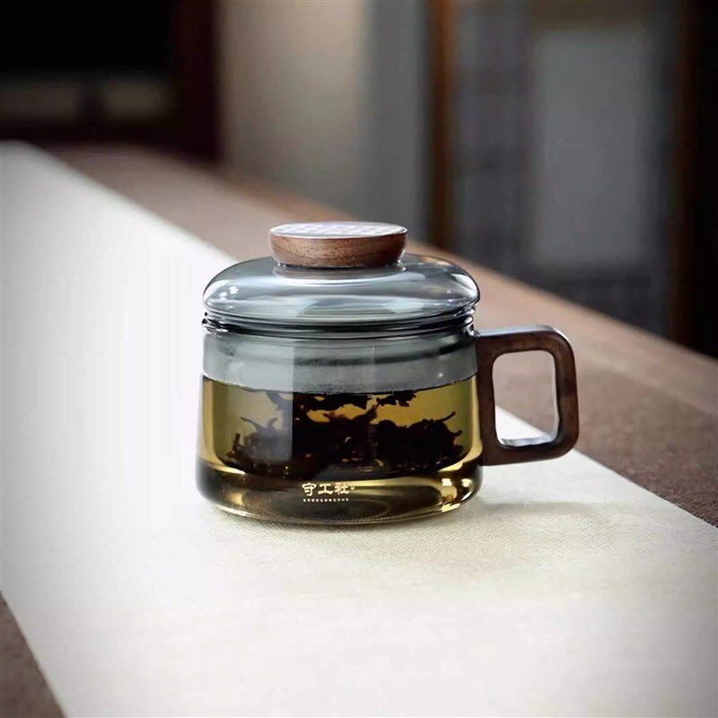 家用玻璃杯耐高i温带盖过滤茶水分离办公室水杯迷你小泡茶杯男士