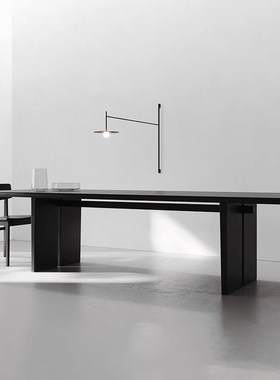 黑色极简实木会议桌长桌简约现代原木大板办公桌大型洽谈桌椅组合