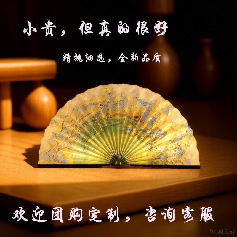 文创礼品扇子灯书灯氛围灯折叠台灯床头灯充电led灯摆件拍小夜灯