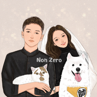 水彩头像情侣宠物画像婚礼写实卡通真人照片手绘设计定制七夕礼物