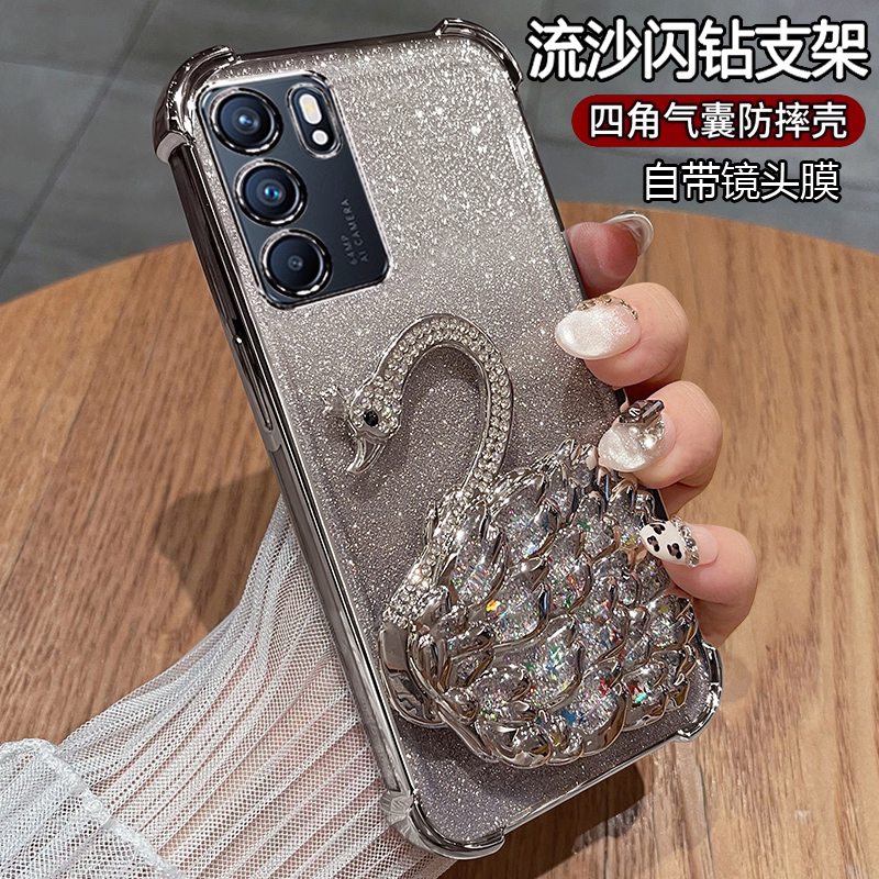 适用opporeno6手机壳reno6pro保护oppo硅胶套5G镜头全包opporeon气囊防摔peqm00透明软por带镜子reon6女款65g