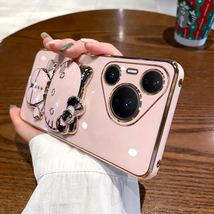 适用华为pura80pro十手机壳pure80ultra保护p80u硅胶套带补妆镜子uitra全包防摔软por+加网红女款可爱带支架