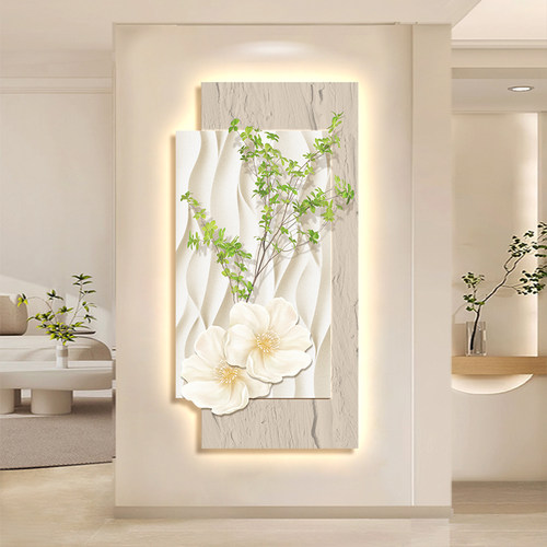奶油风玄关装饰画现代简约高级感灯画F入户正对门走廊挂画过道壁