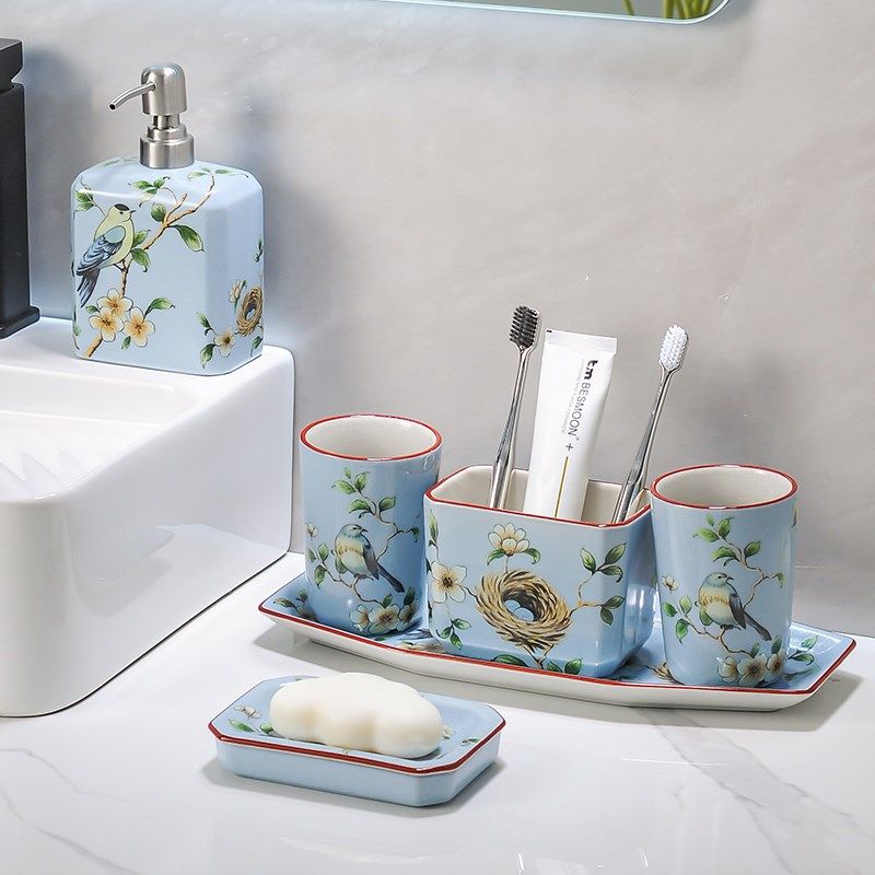 美式高温陶瓷漱口杯套装浴室洗漱杯四件套五件套六件套刷牙杯套件