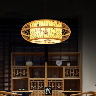 中式饭店餐馆包厢包间吊灯餐厅火锅店灯饰酒店竹艺竹编灯具带射灯