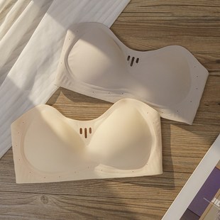 夏末喵酱外扩无肩带内衣小胸聚拢收副乳加厚6CM显胸上托防滑文胸