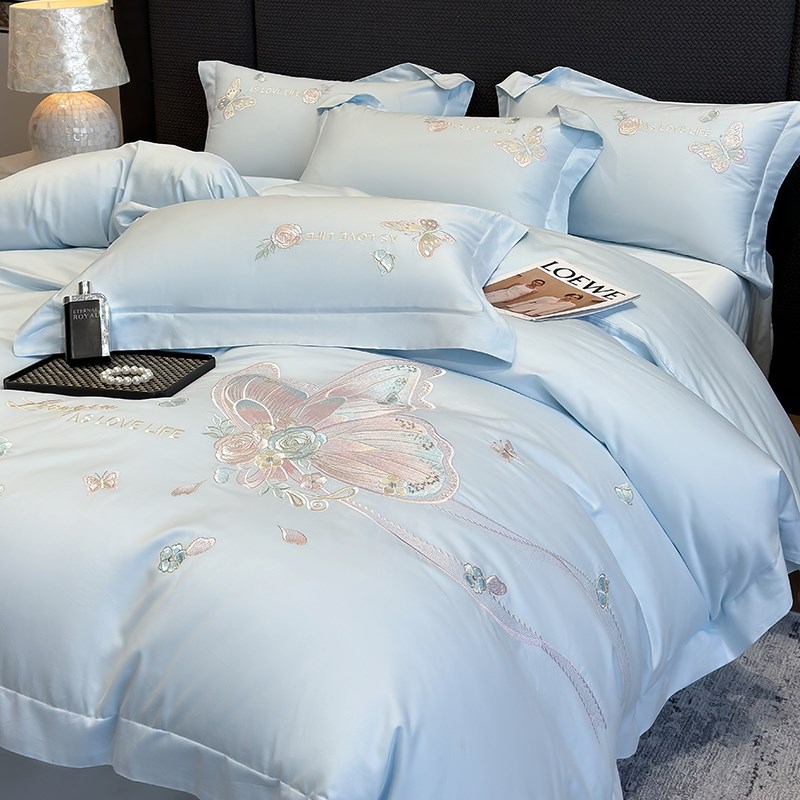 A类母婴级180S高档纯棉四件式高级刺绣全棉被套床单被罩床上用品4