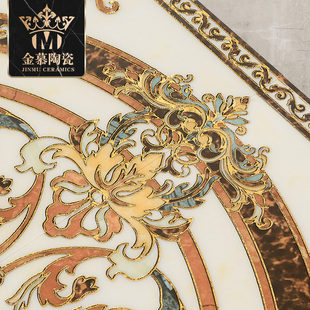 定制拼花地砖金色圆形地心奢华客餐厅酒店别墅地面拼图瓷砖仿水刀