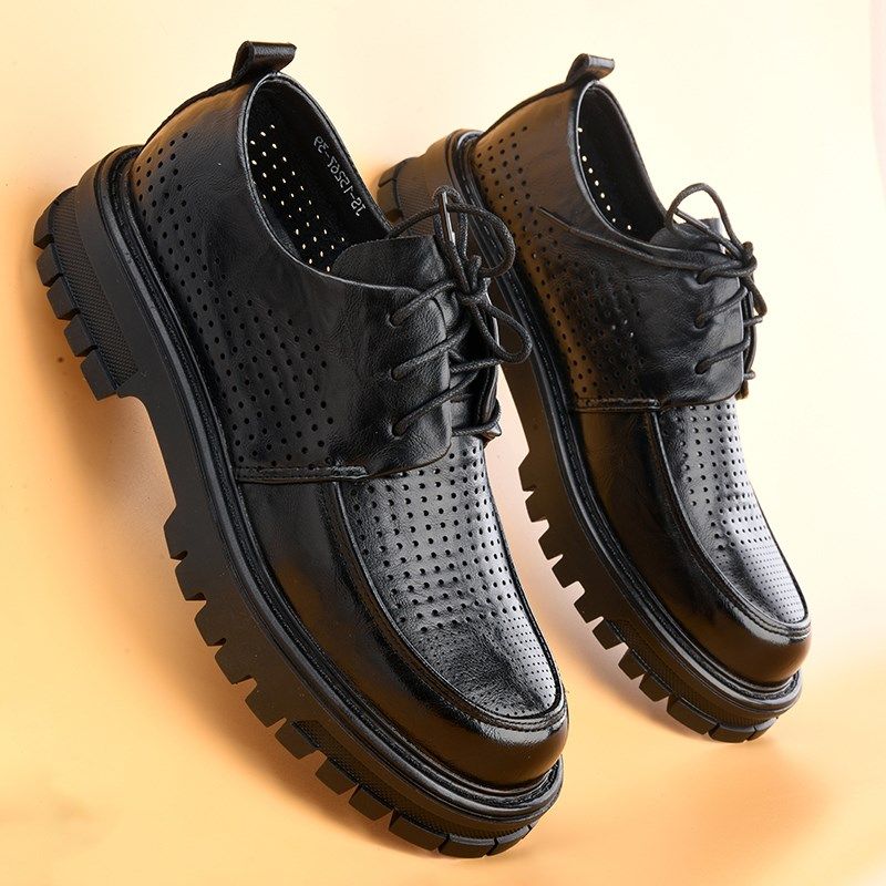 商务休闲男鞋夏季透气镂空皮凉鞋男士打孔厚底德比鞋男款夏天皮鞋