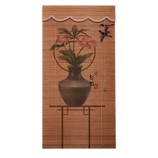 竹帘卷帘升降免打孔安装 茶席门帘 遮阳窗帘隔断家用装 饰印花新中式