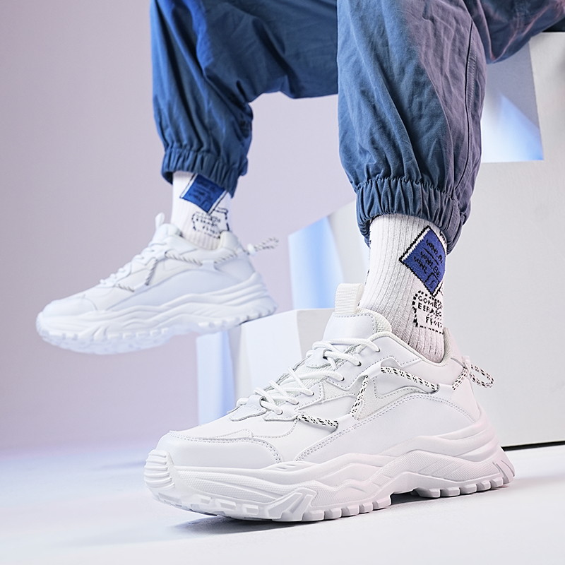 春夏鞋子男款皮面运动鞋男鞋老爹休闲白鞋韩版潮流百搭男士小白鞋