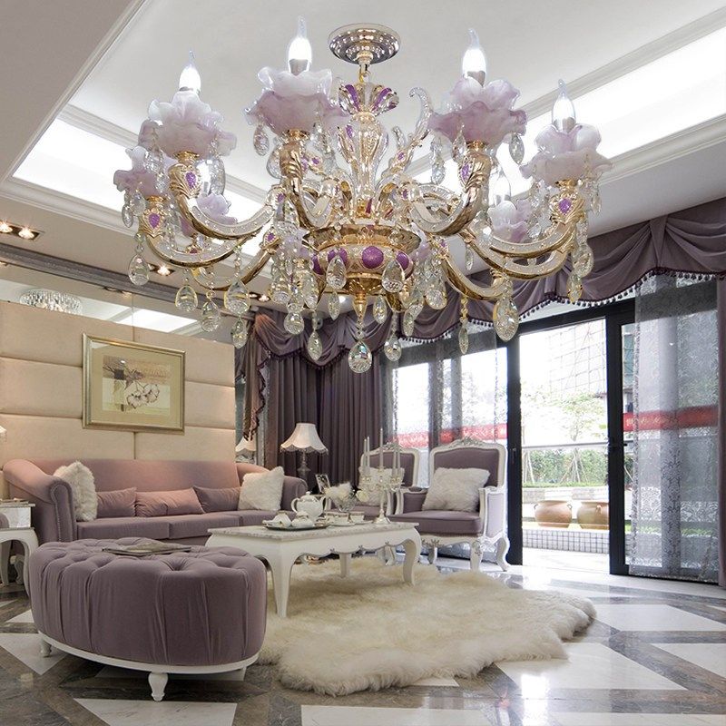 欧式水晶客厅吊灯法式温馨紫色锌合金餐厅灯书房卧室红色吊灯酒红,家装灯饰光源,客厅吊灯,淘宝优惠券,粉丝福利购,淘宝优惠卷