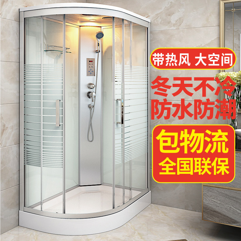 整体淋浴房一体式家用农村浴室沐浴房封闭暖风冲凉房浴屏弧扇形