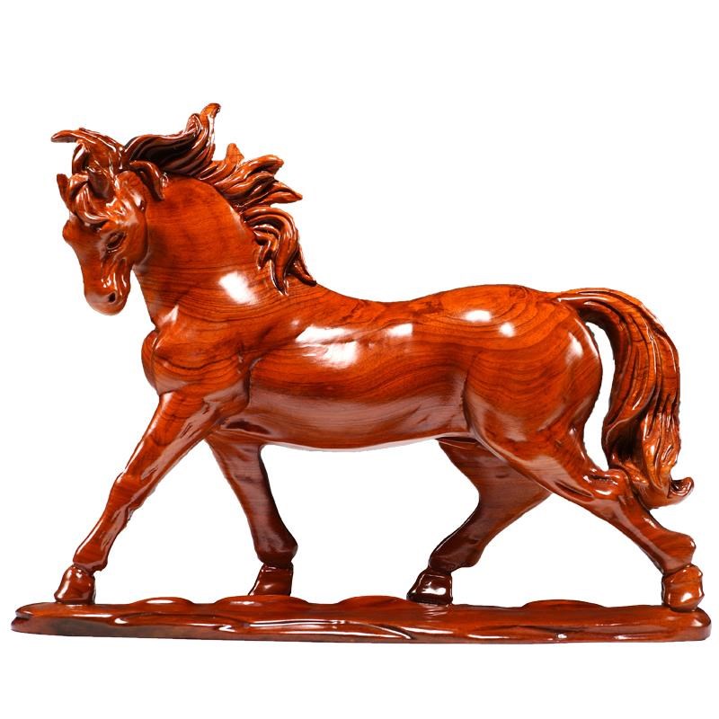 花梨木雕刻马摆件马到成功实木质马生肖家居办公桌面装饰工艺品
