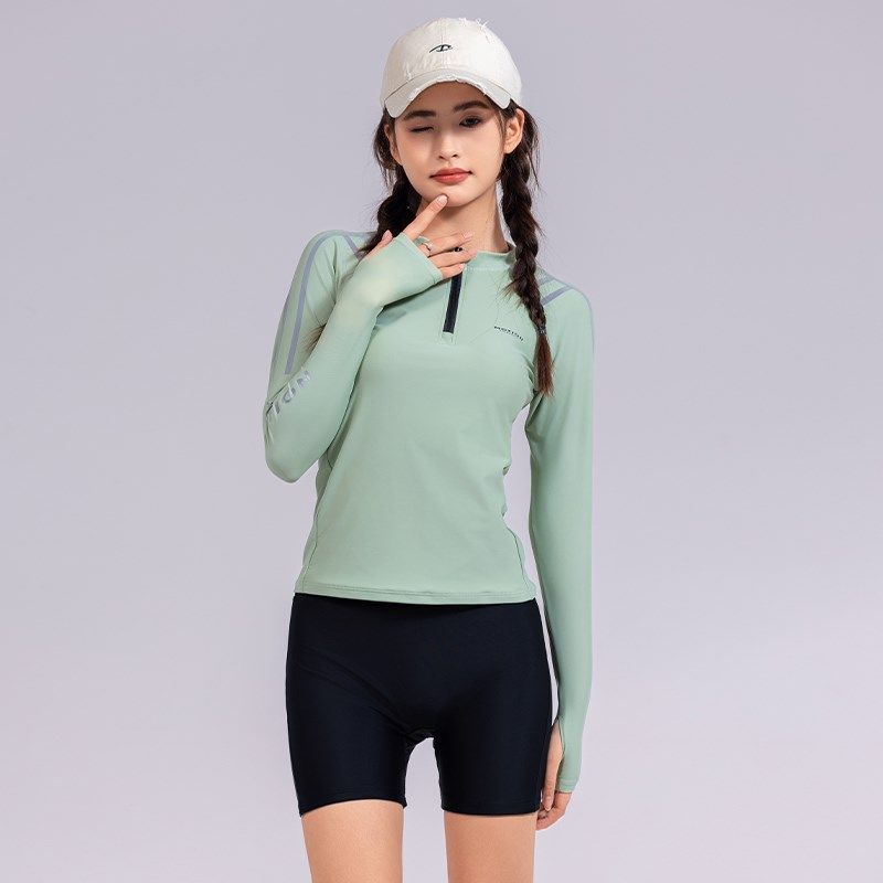 泳衣分体新款长袖长裤微胖大码女士平角五分裤潜水冲浪服套装温泉