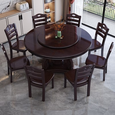 实木餐桌椅2025新款酒店圆形餐桌10人家用吃饭桌大圆桌带旋转转盘