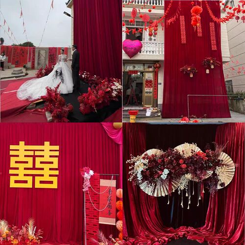 整卷金丝绒布料红色加厚婚礼舞台礼堂会场布置大幕布背景墙装饰布