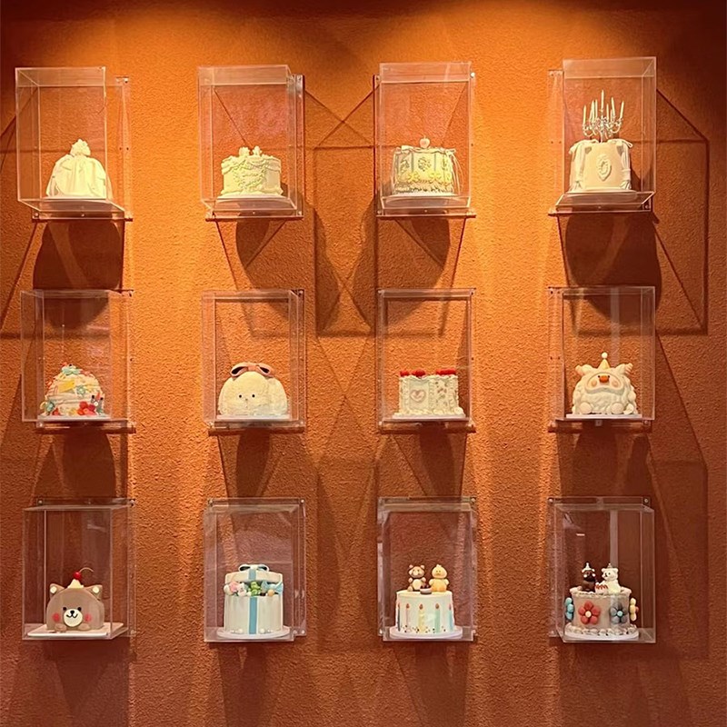 透明亚克力方型蛋糕模型墙可抽拉展示盒子壁挂陈列墙防尘罩展示架